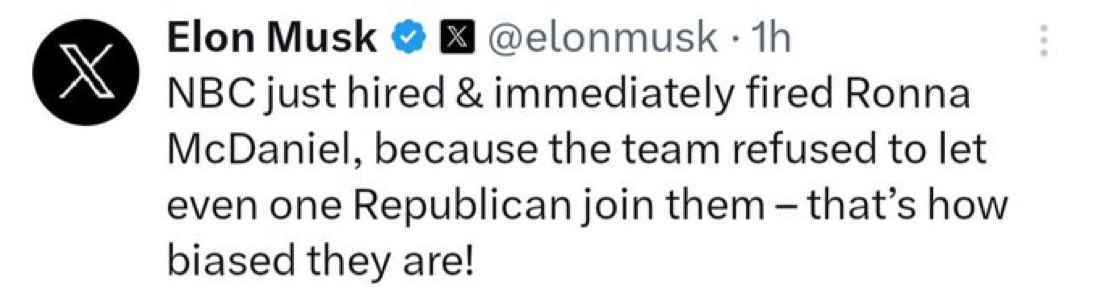 Joe Scarborough has his own show. Michael Steele is a constant guest. They are both, famously, Republicans. Ronna was not fired because her new coworkers didn’t want to work wit a Republican but because they didn’t want to work with an insurrectionist.