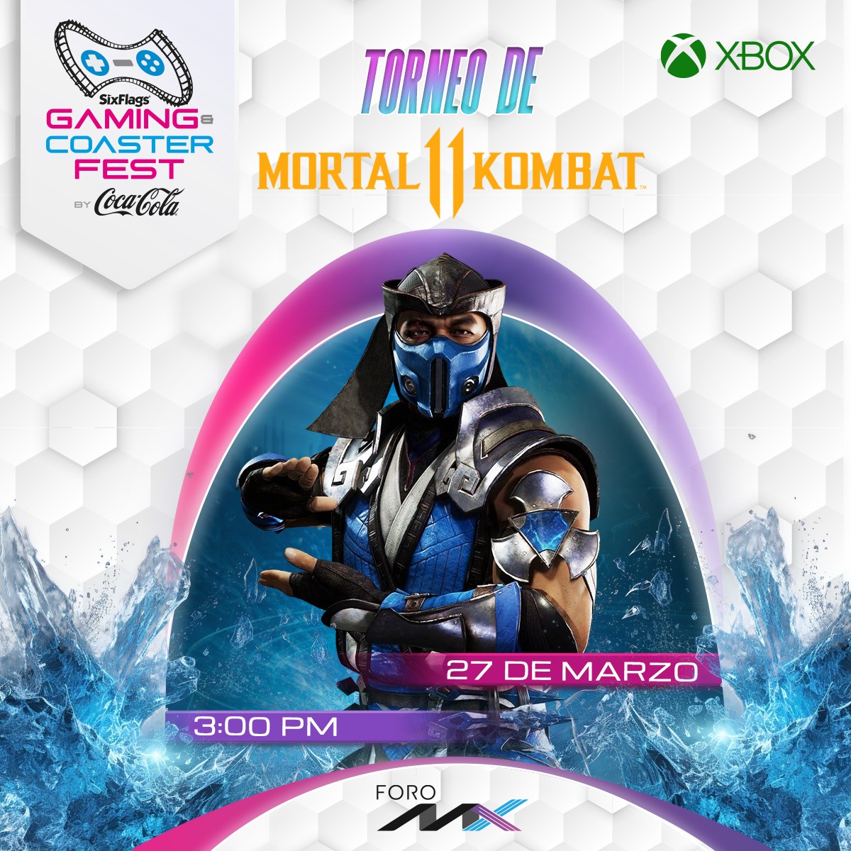 ESixGamingMX's tweet photo. ¡Atención gamers! Hoy enfrentamos el desafío de #MortalKombat en el #ForoMX a las 3:00PM. Tendremos sorpresas para ustedes en el #GamingAndCoasterFest de @sixflagsmexico 🥷 https://t.co/YIq5SO6IhM