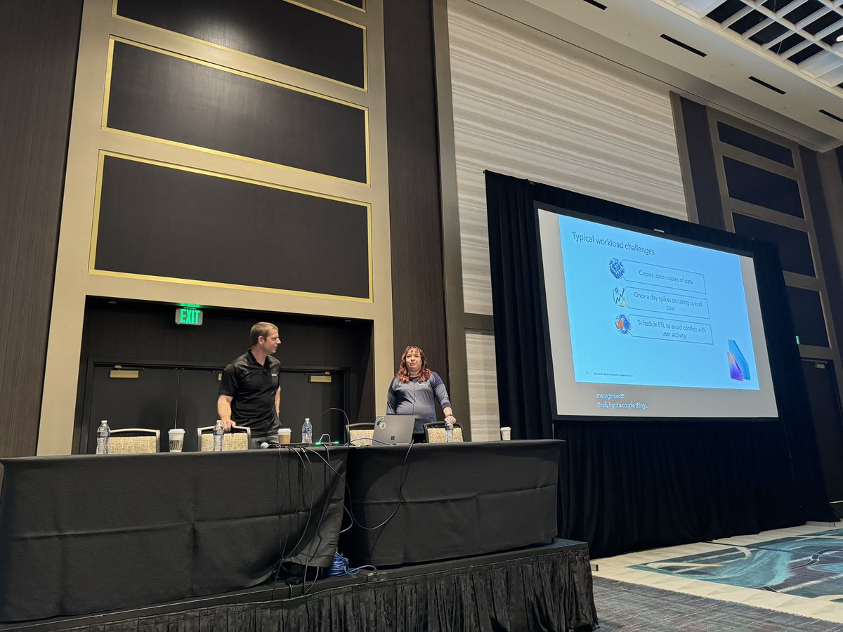 Bogdan Crivat (@bogdanc_guid) on Twitter photo <a href="/AngryAnalytics/">Steve Howard</a> and <a href="/MMarie/">Meagan Longoria</a> explaining many workload management options in #Fabric #datawarehousing in an awesome session at #FabCon <a href="/AngryAnalytics/">Steve Howard</a> and <a href="/MMarie/">Meagan Longoria</a> explaining many workload management options in #Fabric #datawarehousing in an awesome session at #FabCon