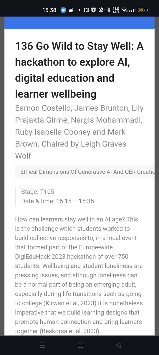 A pleasure to join my @DCU colleague @eam0 to present on a @DigiEduHack hackathon on how Go Wild to Stay Well: A hackathon to explore AI, digital education and learner wellbeing #OER24