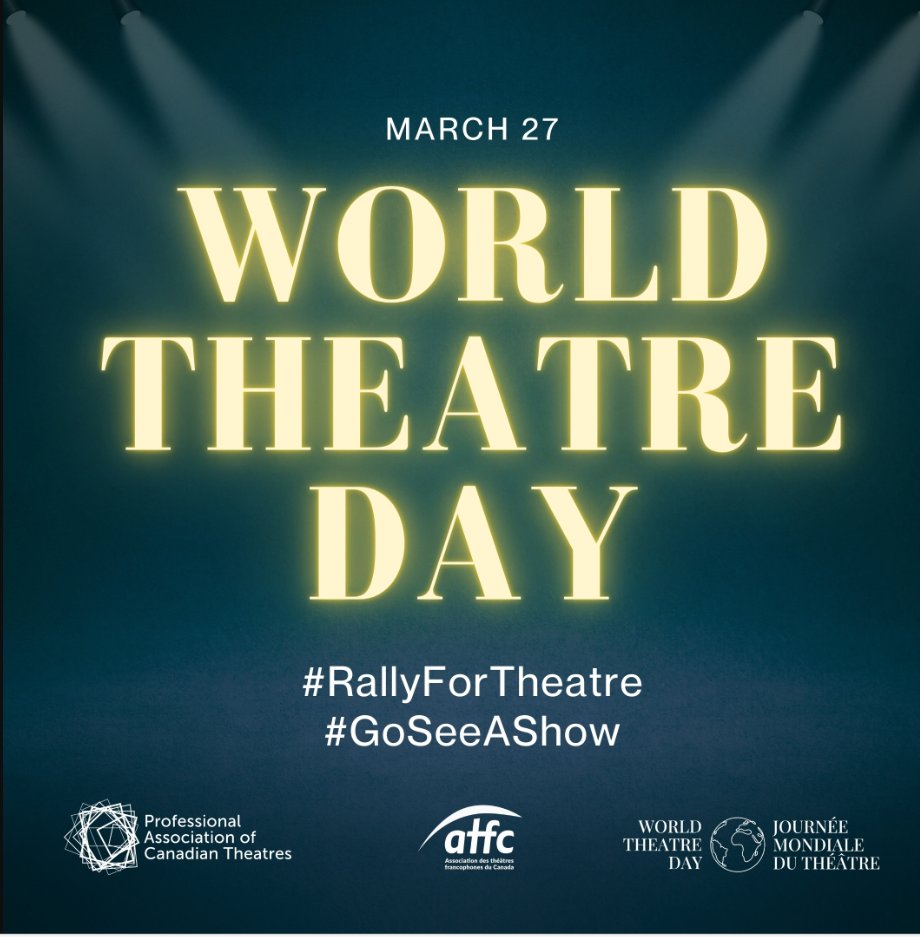 mariannesawchuk's tweet photo. Happy World Theatre Day!!
Go see a show &
Follow a local theatre company!
@PGuildCanada @PACTtweets
#WorldTheatreDay #RallyForTheatre #GoSeeAShow #JournéeMondialeduThéâtre #SeMobiliserPourLeThéâtre #allezautheatre
https://t.co/a414Rz88tr https://t.co/KcIFcRT2ZQ