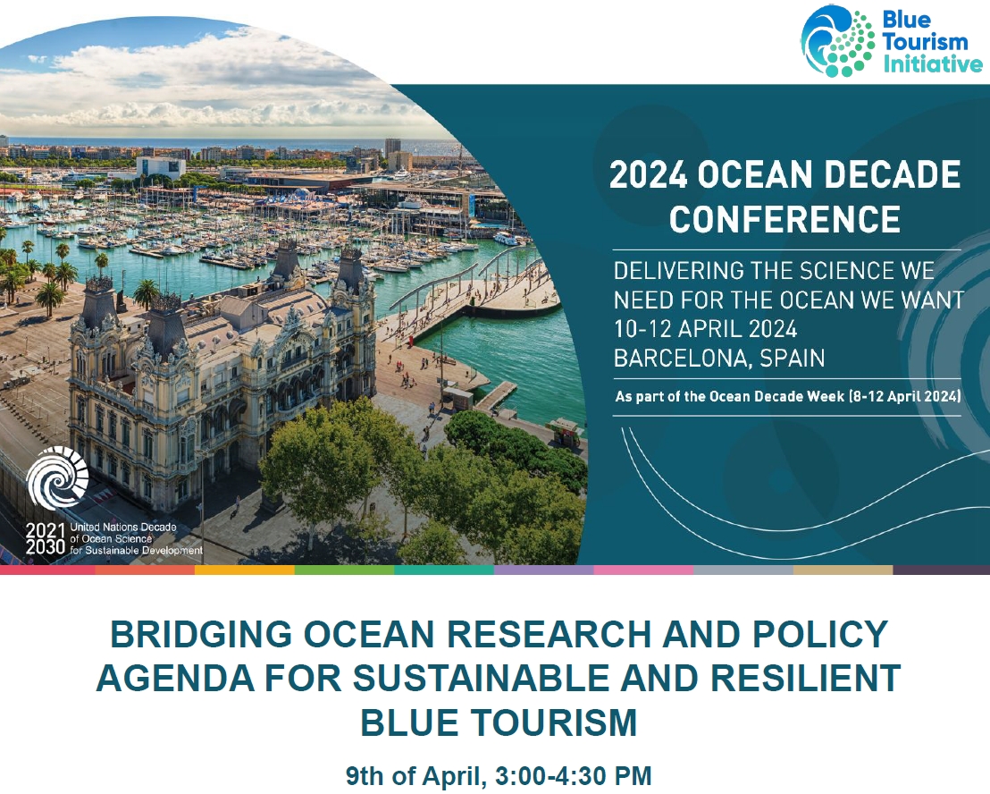 @UNOceanDecade satellite event: “Bridging #Ocean Research and Policy Agenda for Sustainable and Resilient #BlueTourism” Organised by the #BlueTourismInitiative  🗓️9 April 2024 | 15:00-16:30 | Hybrid (Barcelona) Info and registration👉shorturl.at/mzAEW