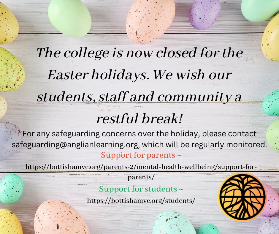 Please be aware the college is now shut for the Easter holidays. Please email safeguarding@anglianlearning.org for any safeguarding concerns over the Easter break.