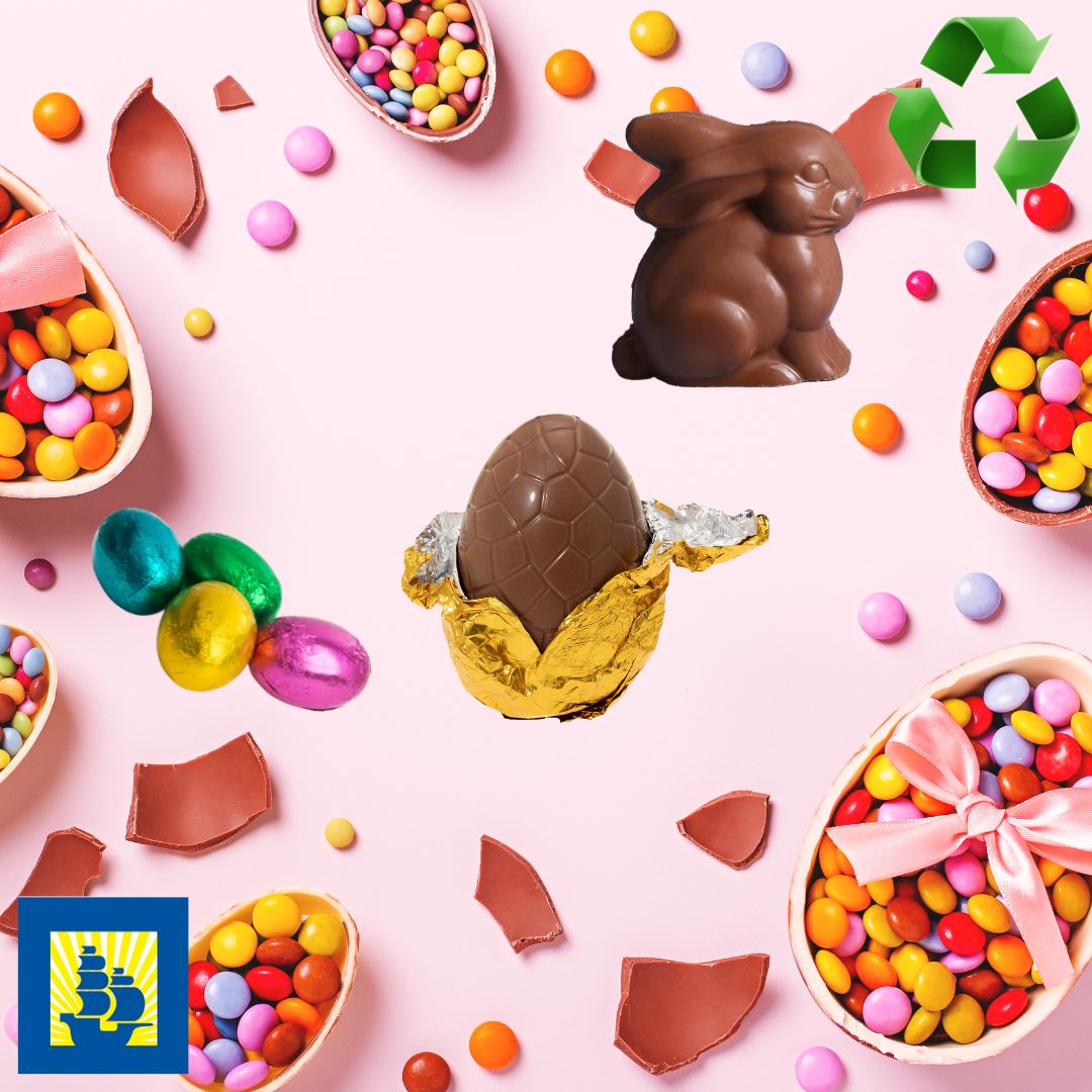 SMUtilities's tweet photo. Getting Egg-cited for Easter? ๐ฅ๐ Letโs crack Easter recycling. โป๏ธ Remember cardboard packaging and plastic trays go in the recycle container. And so does the foil if it holds its shape when scrunched. #SantaMariaCA #MunchScrunchRecycle #Easter #Recycle #EatTheChocolateBunny https://t.co/PYXVoQDrnA
