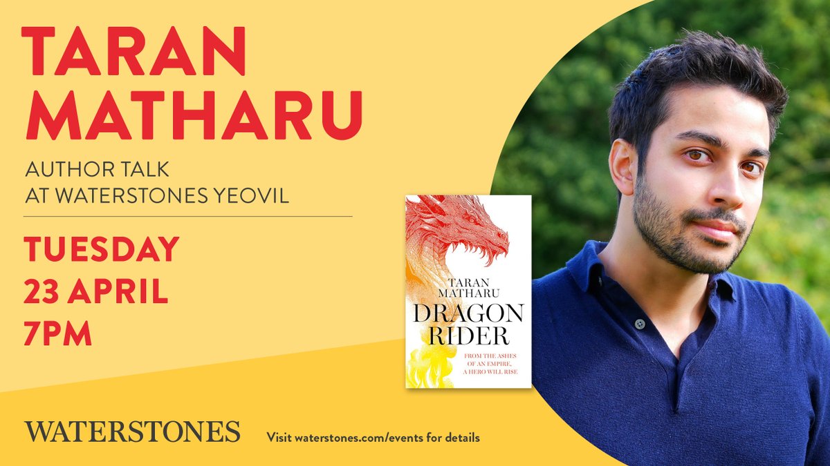 If you enjoyed our evening with @PVBrett and @LordGrimdark our next Fantasy author event is with @TaranMatharu1 on Tues 23rd April 7pm. The NYT best-selling author of the SUMMONER and CONTENDER series will be talking about his new adult novel #DragonRider waterstones.com/events