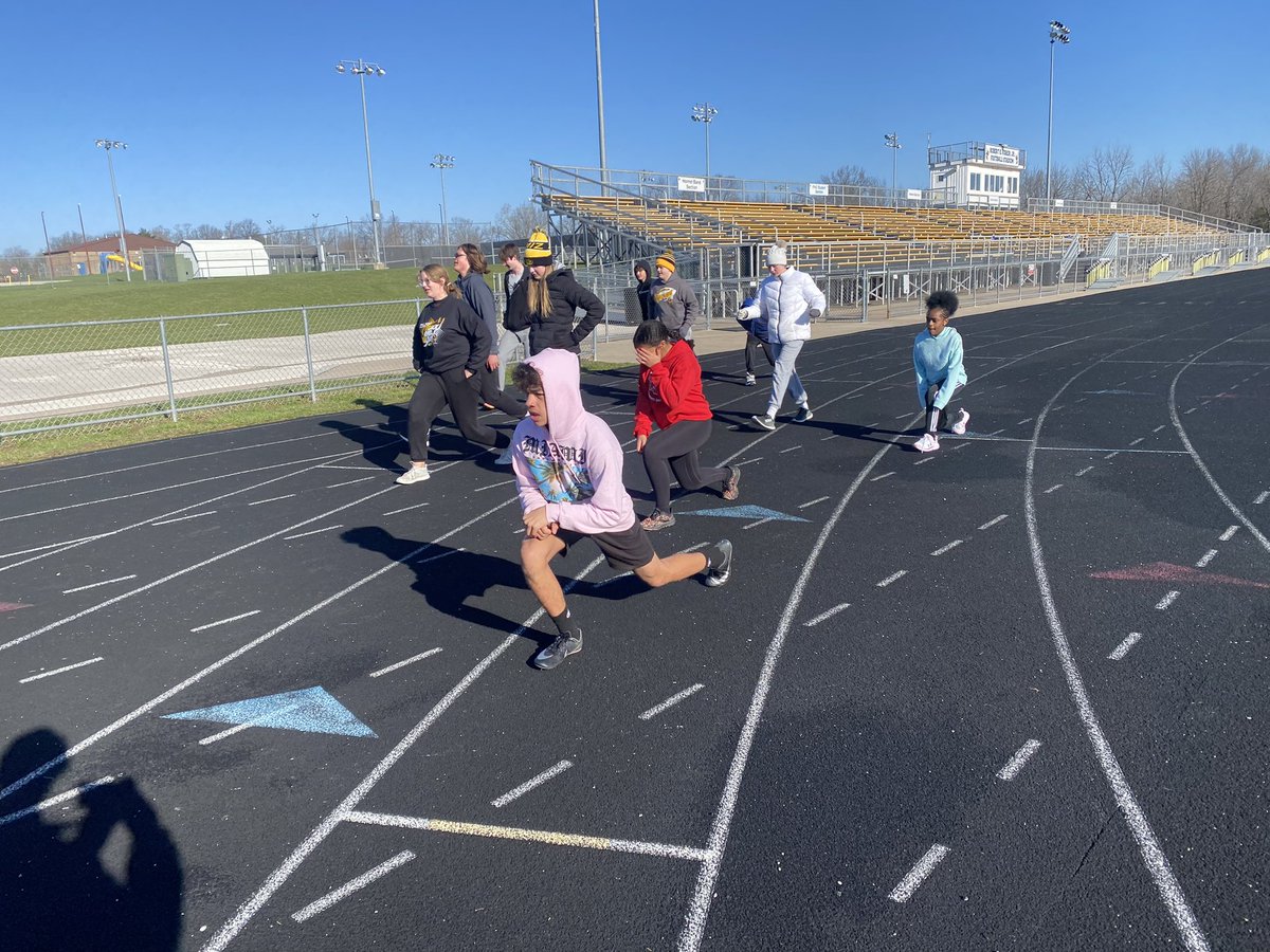 The dedicated few braving the cold temps for an optional spring break practice! #fmstrack