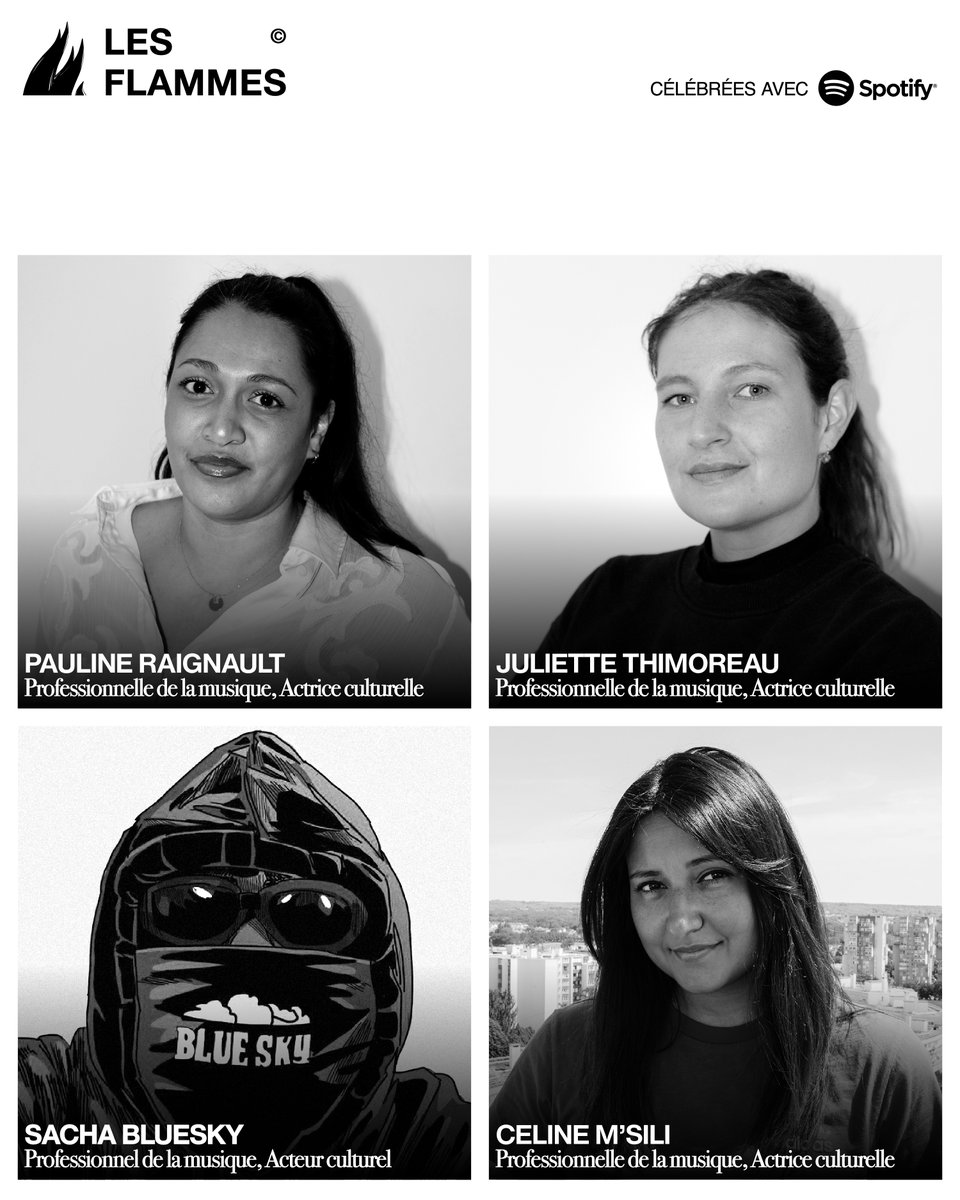 FlammesAwards's tweet photo. 🔥 Pauline Raignault (Red Bull), Directrice artistique, manageuse, productrice, consultante

🔥 Juliette Thimoreau (Bendo Music), Co-fondatrice et responsable de promotion de Bendo Music

🔥 Sacha BlueSky, Fondateur du label BlueSky et Blue Sky Publishing

🔥 Céline M'Sili (Professionnelle de l’image), Manageuse, journaliste, réalisatrice