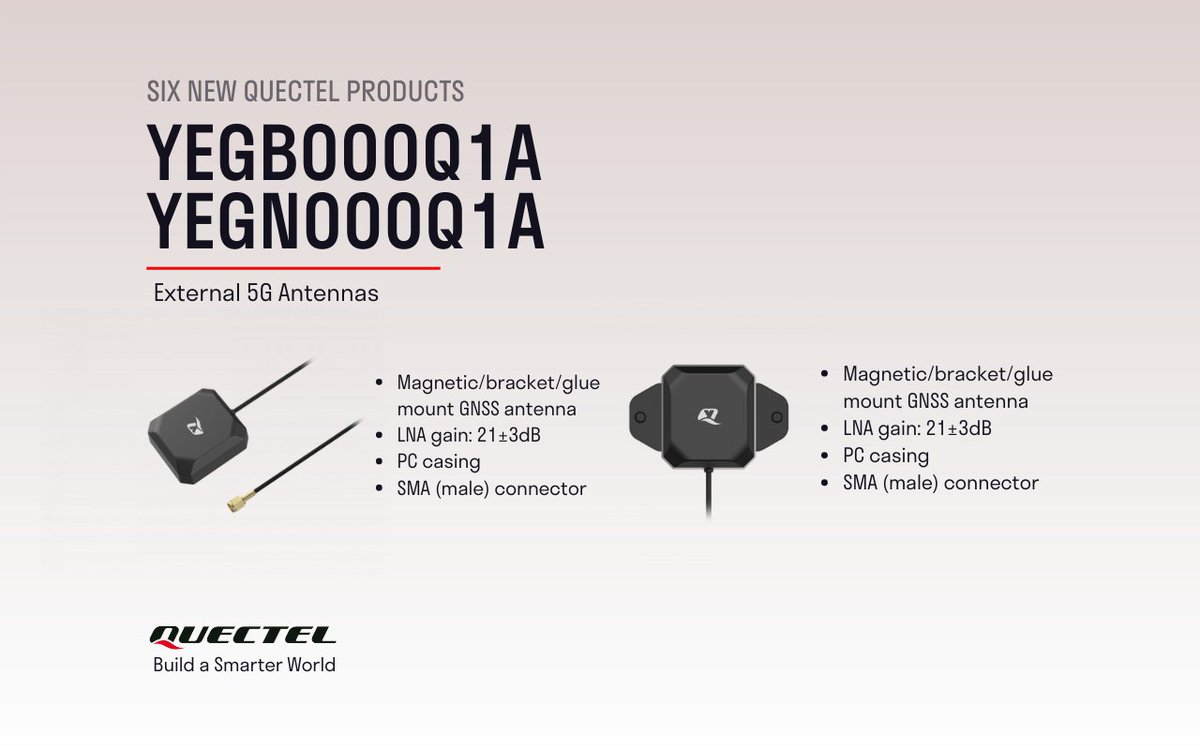 We are excited to introduce six new high-performing 5G, GNSS and 5-in-1 combo antennas for hashtag#IoT devices and deployments. Find out more here 🔗 quectel.com/news-and-pr/ne…