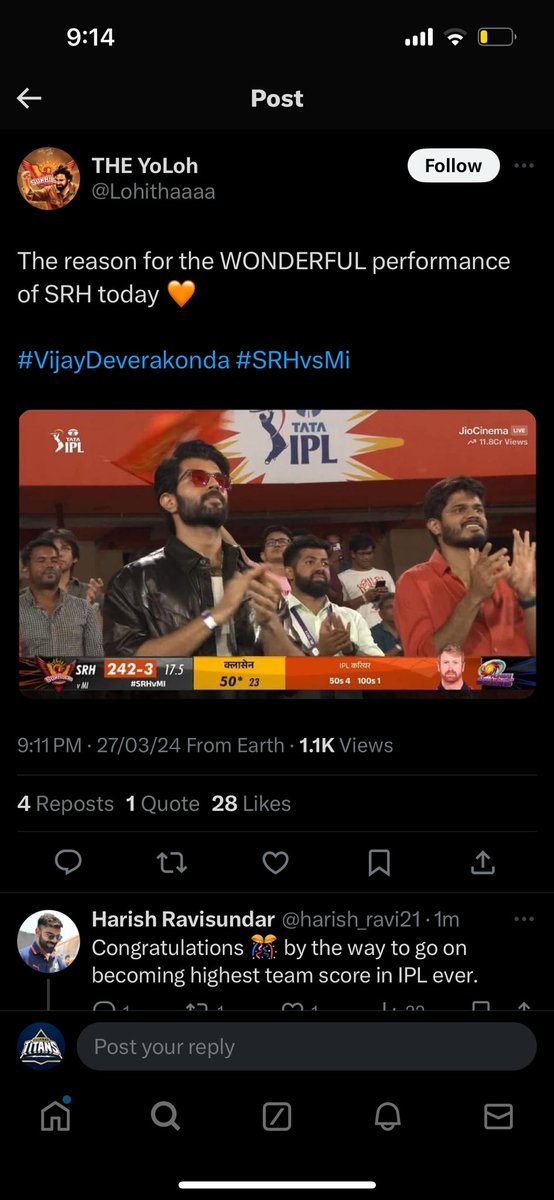 #SRHvsMi The reason for the WONDERFUL performance of SRH today
#VijayDeverakonda #SRHvsMi