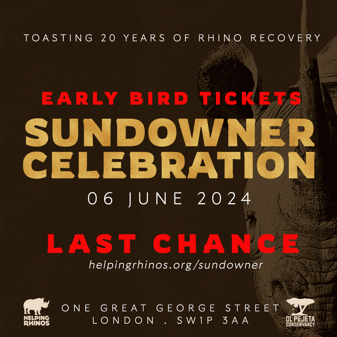 It's the LAST DAY of our Early Bird promotion ⌛️ Get your tickets to join Helping Rhinos and @OlPejeta in London for Sundowner Celebration by tonight (7th April) to make sure you don't miss out on the discount.🎉 ww2.emma-live.com/helpingrhinos/…