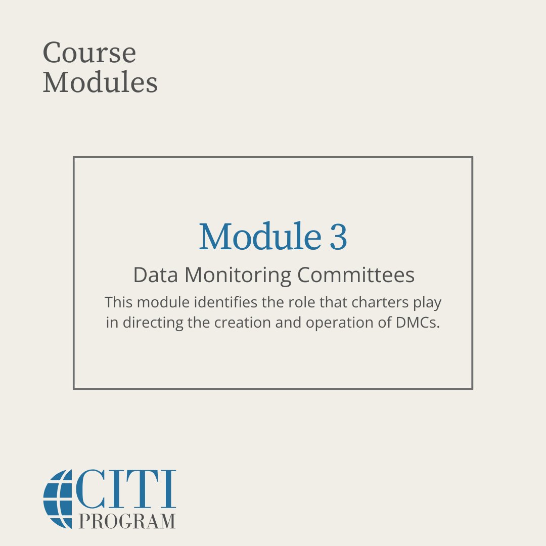 citiprogram's tweet photo. Here's a preview into what our new "Data Monitoring Committees: A Guide for New Leaders and Members" course has to offer. Take a closer look at some of the modules you will gain insight into.
#DataMonitoringCommittee
