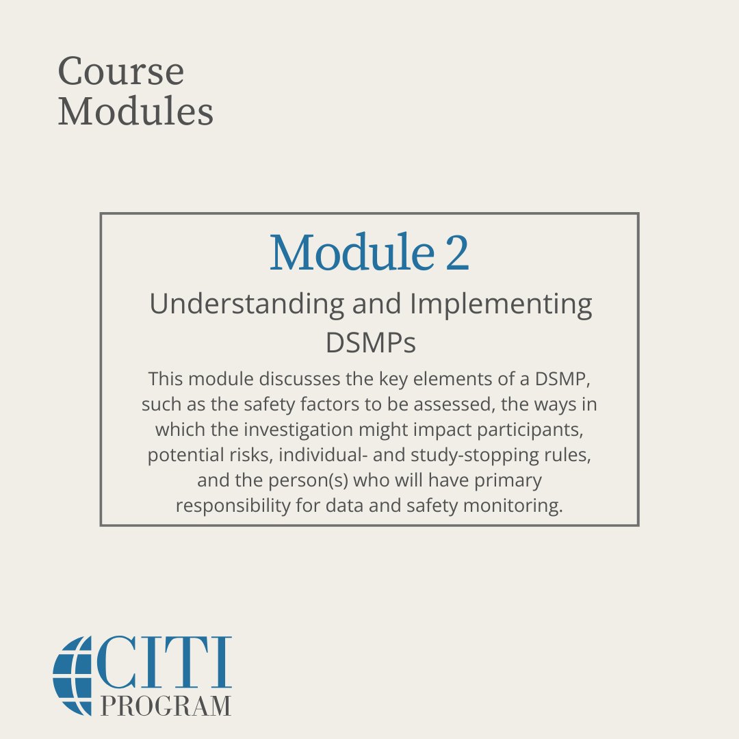 citiprogram's tweet photo. Here's a preview into what our new "Data Monitoring Committees: A Guide for New Leaders and Members" course has to offer. Take a closer look at some of the modules you will gain insight into.
#DataMonitoringCommittee