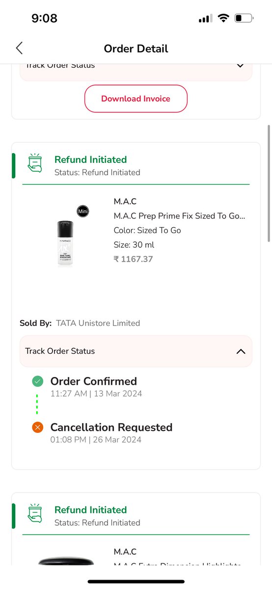 Komal1704's tweet photo. @TataCLiQ  @TataCLiQCare hi this is for an order I placed on 13th march. neither has the product been dispatched, nor am 1 able to cancel the order. I have called the customer care everyday since 20th march and have been told that my issue will be resolved in the next 24 hours. https://t.co/i12BCLQbIq