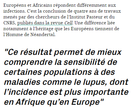 ScienceCQFD's tweet photo. 2016 > Les #Européen ont un système #immunitaire différent des #Africain, un héritage de #Néandertal https://t.co/t5WiWcDMWd via @Sciences_Avenir #ScienceCQFD https://t.co/41l2XWdxAP