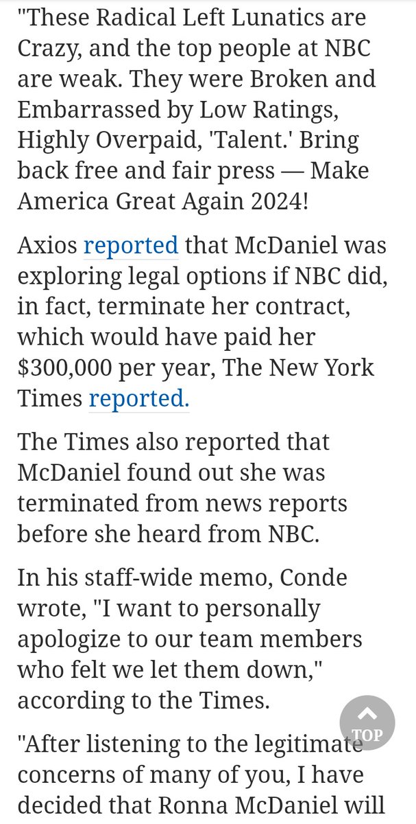 Lovrofnature's tweet photo. Now that's a communist so-called news station, she even tried to follow through with "the narrative" & STILL got fired by her socialists propoganda pusher coworkers!
Way to go @NBCNews you have officially shown who & what you are!
#CesarConde
@RonnaMcDaniel do you get it now? https://t.co/BWacdGU3pq