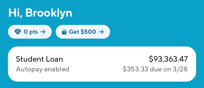 BrooklynMoll's tweet photo. @pulte @pulte this is currently what i owe. The majority is with sofi. the 21k is with the social work program i was in at school. i graduated a few years back from the university of kentucky. anything would be so helpful and a huge amount of relief.  thank you! 🩷 https://t.co/zylqGQifEa