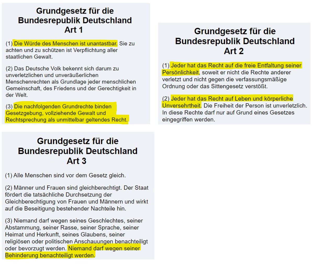 Climate_Inform's tweet photo. OK.
Dann hätte ich jetzt gerne mal gewusst, wann das Unrecht gegen die #Vulnerablen beendet wird.
Warum gibt es für Kinder mit nur einem Lungenflügel noch immer die Präsenzpflicht in der Schule?
Warum gibt es keine Pflicht Restaurants zu lüften und die Luft zu filtern, damit alle wieder eine Teilhabe haben?
Asthma, Mukoviszidose, Autoimmunerkrankungen, all das sind Behinderungen, auf die keinerlei Rücksicht genommen wird und Millionen Menschen sind seit 4 Jahren ausgegrenzt.
Wann endet das?
Oder sind wir entgegen unserer Menschenrechte nun lebenslang ausgegrenzt?
Wann hat das letzte Mal jemand in der #Bundesregierung in Art. 1 bis 3 GG geschaut?
Na?
Kennt diese Texte noch jemand?
Hört uns jemand? Sieht uns jemand?
Oder bleiben wir nun ewig an die Seite geschoben?