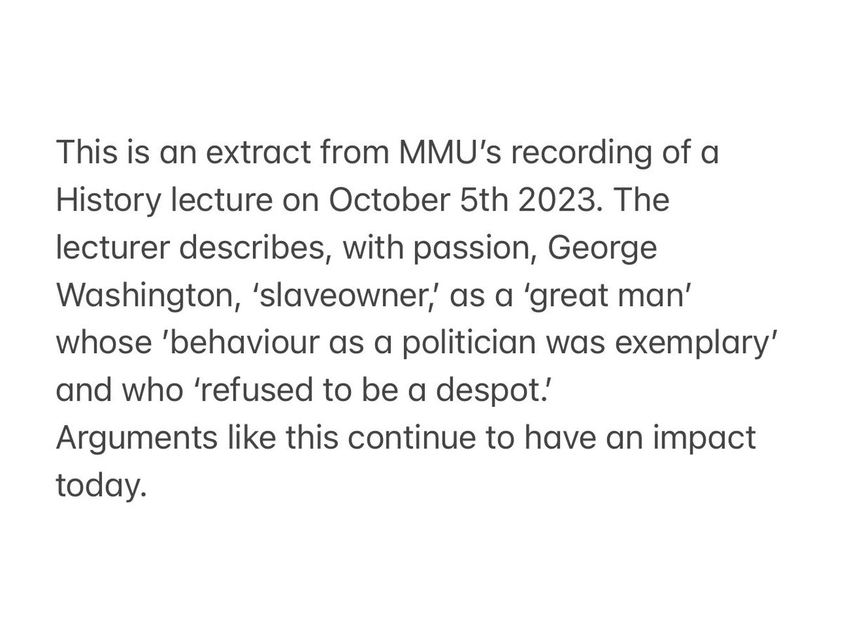 lamintouray96's tweet photo. Manchester Metropolitan University (MMU) History Lecturer calls man who enslaved African people and ordered the genocide of Native Americans ‘a great man.’ MMU still haven’t dealt with my mums official complaint 6 months later. 
@ManMetUni ‼️ https://t.co/C77TNY8xBO