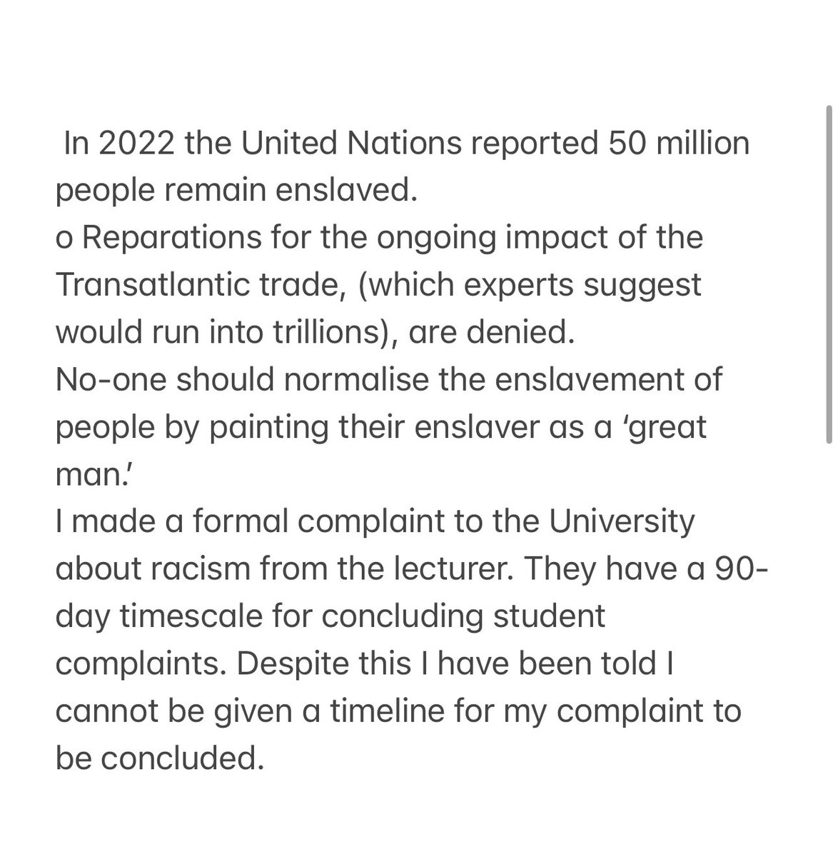 lamintouray96's tweet photo. Manchester Metropolitan University (MMU) History Lecturer calls man who enslaved African people and ordered the genocide of Native Americans ‘a great man.’ MMU still haven’t dealt with my mums official complaint 6 months later. 
@ManMetUni ‼️ https://t.co/C77TNY8xBO