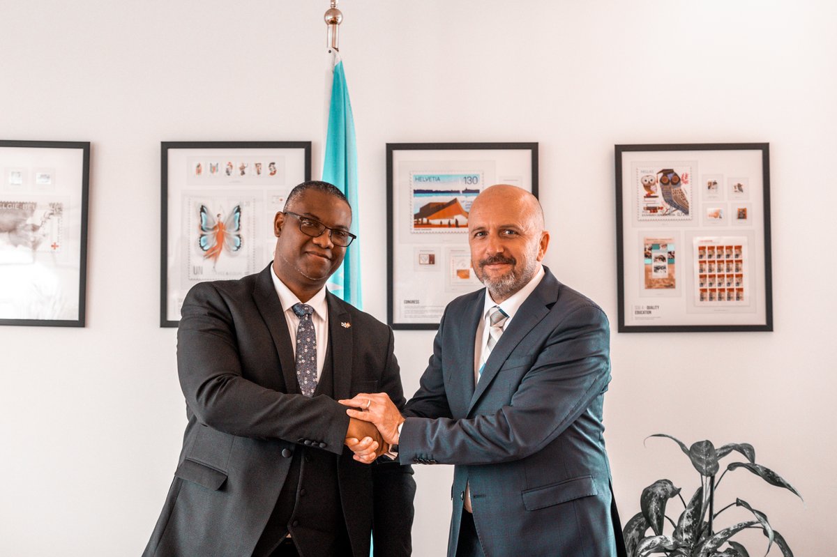 UPU_UN's tweet photo. UPU DDG @MarjanOsvald welcomed H.E. @DrRJIBrown, Amb. &amp; PR of #Jamaica, to discuss mutual #cooperation &amp; UPU’s #PostalDevelopment activities in support of postal #modernization in Jamaica🇯🇲

📸The visit was marked with a tour of the #UPU150 anniversary philatelic exhibition. https://t.co/wovVo5U4xw
