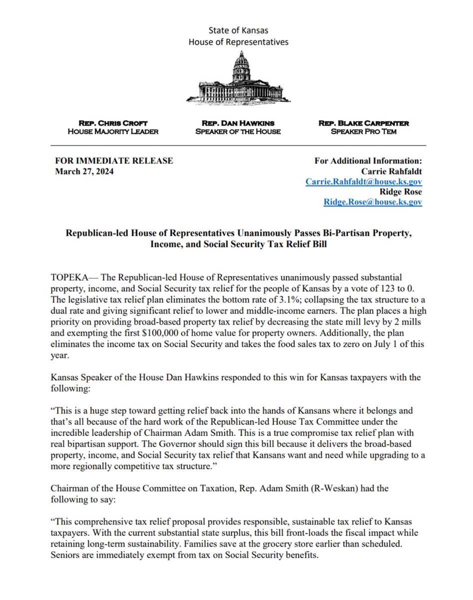 UPDATE: After single rate plan was vetoed, @KSHouse_GOP @KSHouseDems come together on two-tiered plan. Senate next. #KSleg