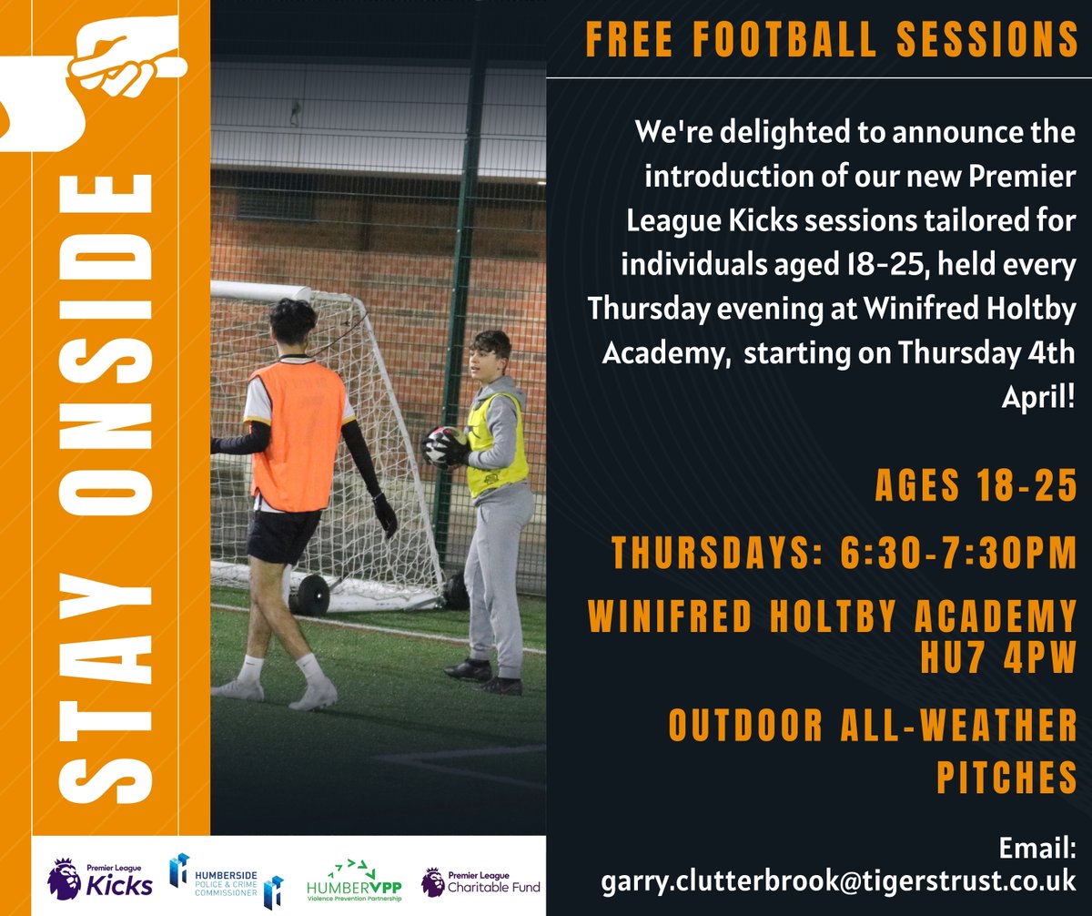 𝙎𝙏𝘼𝙔 𝙊𝙉𝙎𝙄𝘿𝙀 | ⚽ We are exciting to introduce our new initiative: 𝗙𝗥𝗘𝗘 #PLKicks Stay Onside sessions for 18-25-year-olds, with a focus on supporting those with criminal justice system involvement. 📧 For more info please email: garry.clutterbrook@tigerstrust.co.uk