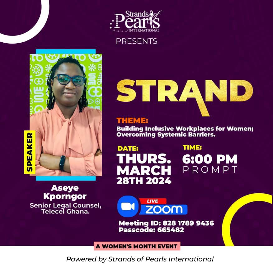 SOP_Int's tweet photo. Join us for the Women's Month Edition of "Strand", our monthly virtual engagement event, tomorrow! 
Theme - “Building Inclusive Workplaces for Women: Overcoming Systemic Barriers."
📅 Thursday, March 28th, 2024 
🕕 6:00 PM (GMT) 
🔑 Meeting ID: 82817899436 
🔒 Passcode: 665482 https://t.co/HNX21saOQ7