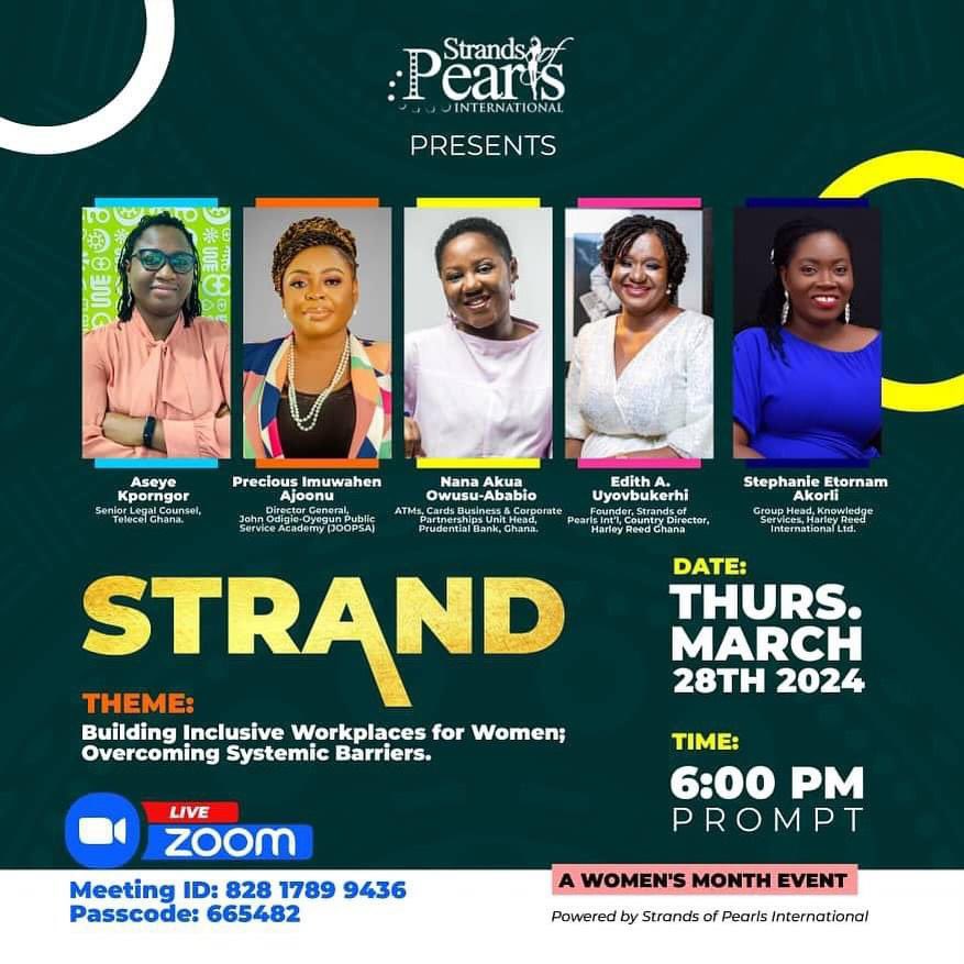 SOP_Int's tweet photo. Join us for the Women's Month Edition of "Strand", our monthly virtual engagement event, tomorrow! 
Theme - “Building Inclusive Workplaces for Women: Overcoming Systemic Barriers."
📅 Thursday, March 28th, 2024 
🕕 6:00 PM (GMT) 
🔑 Meeting ID: 82817899436 
🔒 Passcode: 665482 https://t.co/HNX21saOQ7