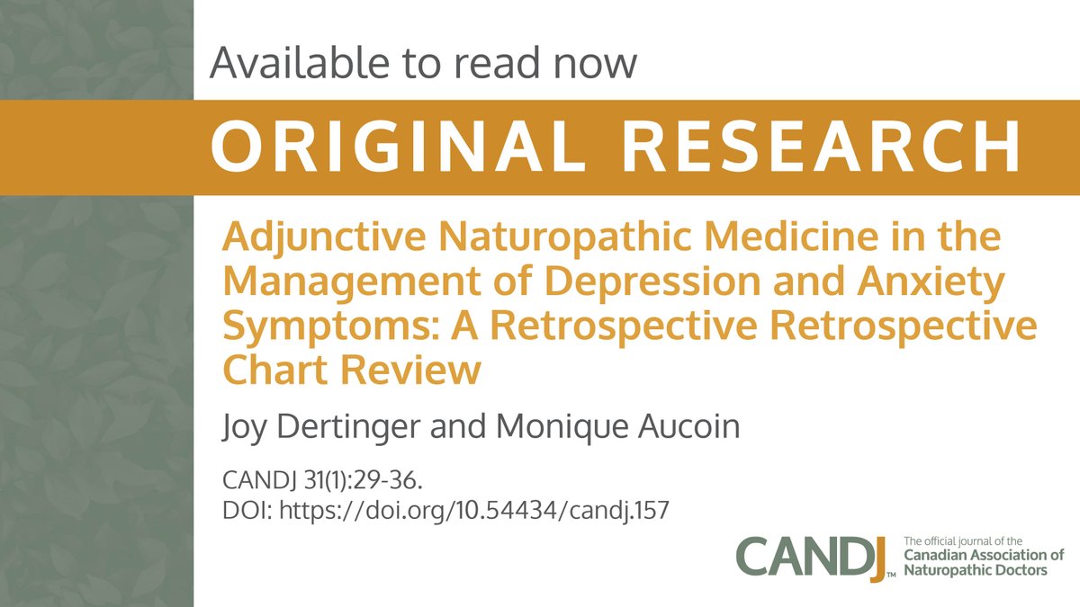 This chart review documented the impact of a naturopathic teaching clinic among people experiencing anxiety and/or depression. A decrease in the mean anxiety and depression scores was observed. Learn more: doi.org/10.54434/candj… @moniqueaucoinnd