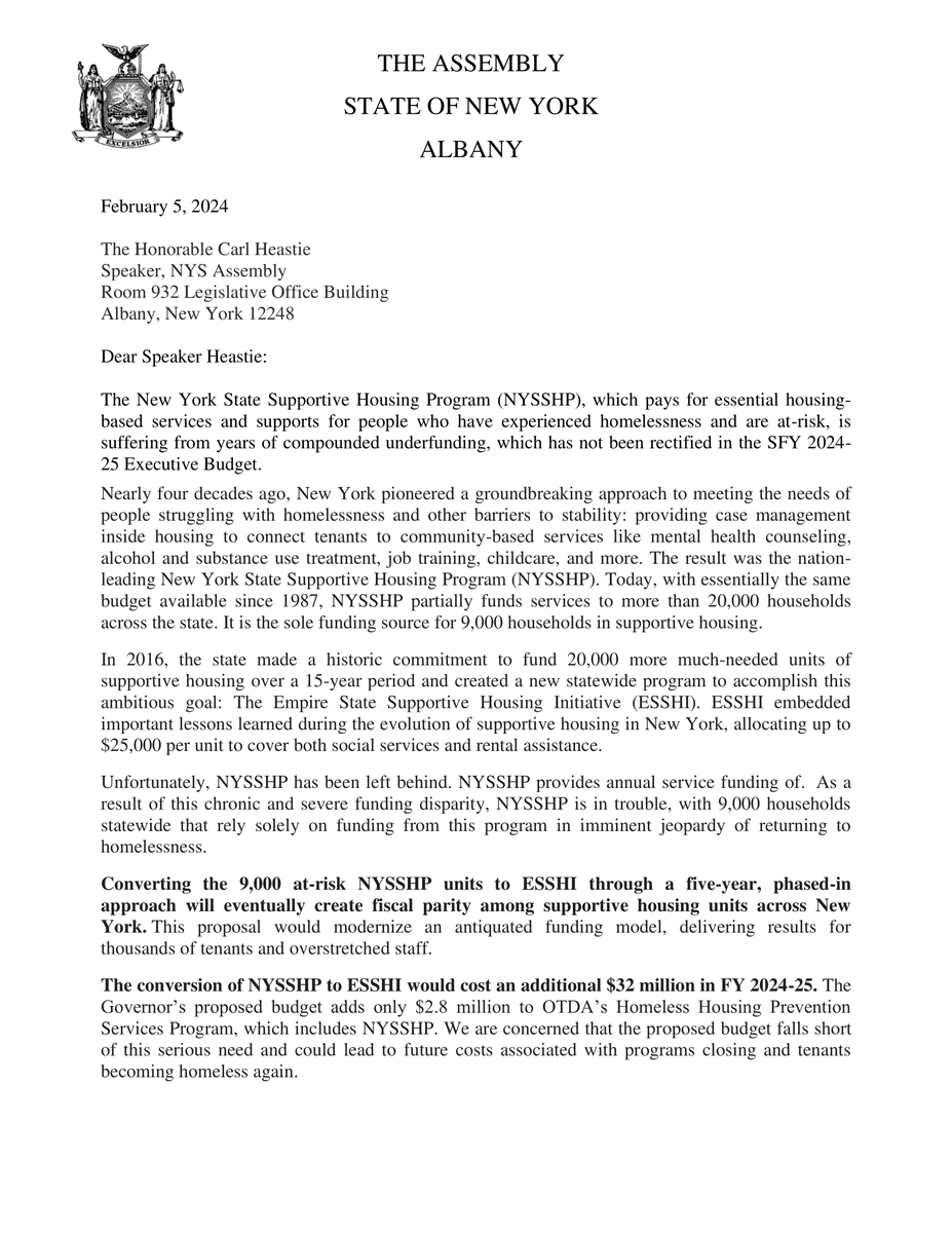newdestinyorg's tweet photo. @DavilaAssembly , @LindaBRosenthal , & @AndrewHevesi are right: Converting 9k at-risk #NYSSHP units to #ESSHI will create fiscal parity among #SupportiveHousing units across NY." @CarlHeastie, now's the time to create parity & #SaveSupportiveHousing!
https://t.co/5qMMWruD4M https://t.co/2E9wCSdKKH
