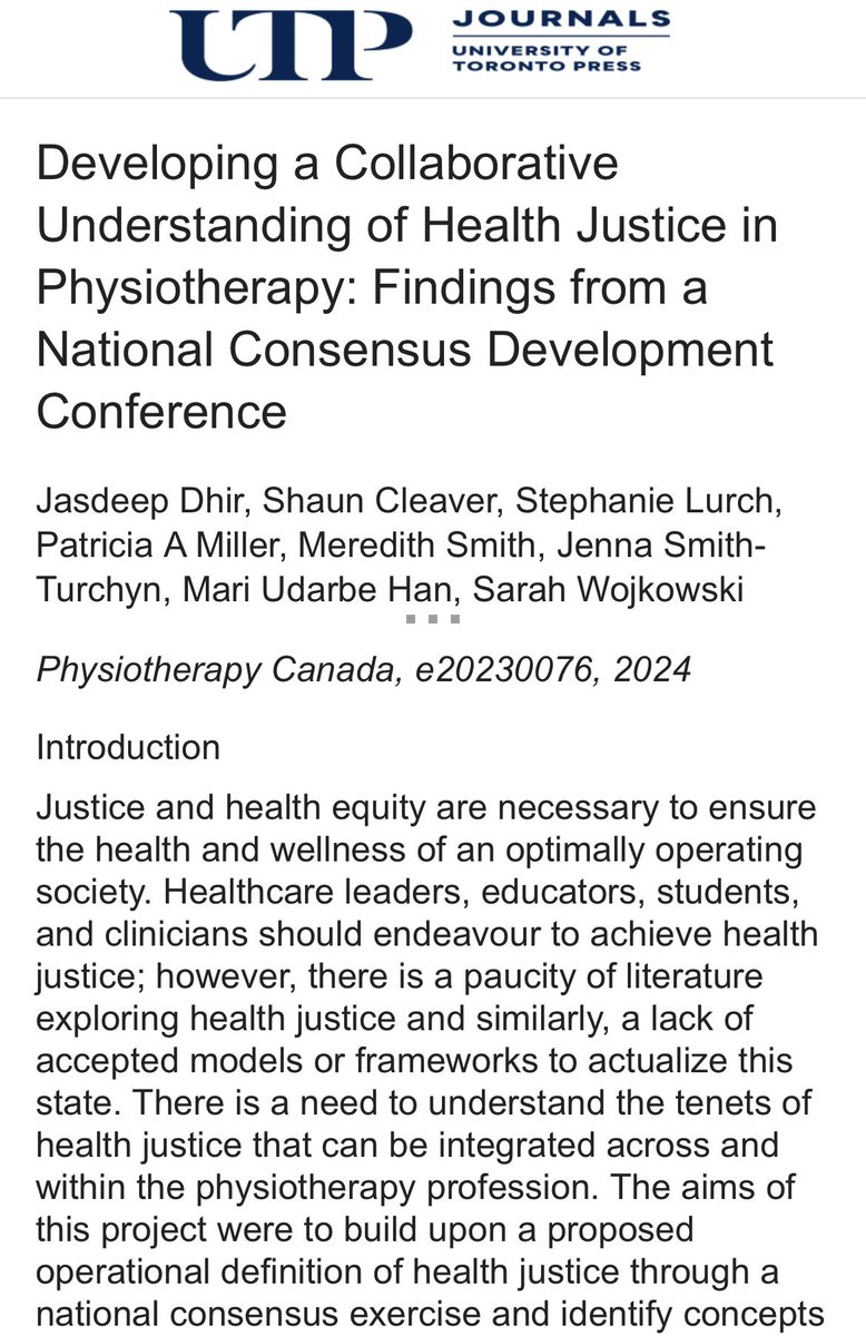 Excited to share that the results from our National Consensus Development project exploring health justice in PT have now been published. Thank you to all who participated in this important work. utpjournals.press/doi/abs/10.313…