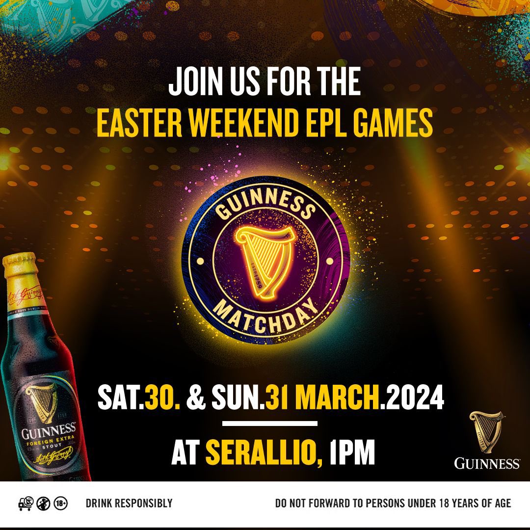 #GuinnessMatchDay And #Prrrr Dey bring to you Mind borsting watch along for some EPL matches this Easter weekend! You for pull up at <a href="/serallio/">serallio</a> make we have fun…
RSVP here 👇🏿

forms.gle/KYVepvQ6BvRdfV…

#DrinkResponsibly 
#GuinnessMatchday