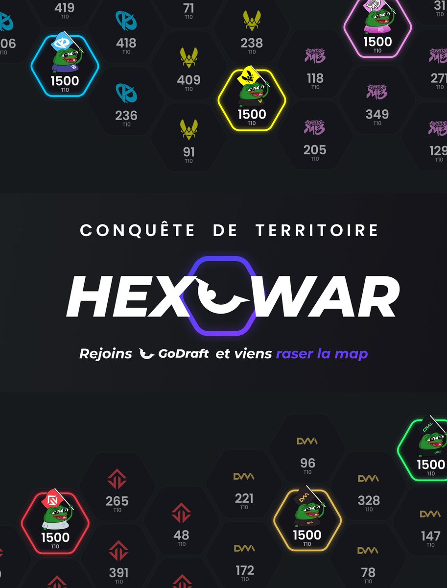 GoDraft_'s tweet photo. Le 3e clash communautaire est là !🤯
Lancement de la Hex War 💥
Les clubs sont sur une map
Défends ton territoire
Et attaque celui des autres
⏳ Jeu en temps réel
💬 Chat in-app
🤝 Stratégies/alliances
https://t.co/xjJRO7imST
Du 27/03 au 31/03 ⏰
Full explications 👇
#HEXWAR