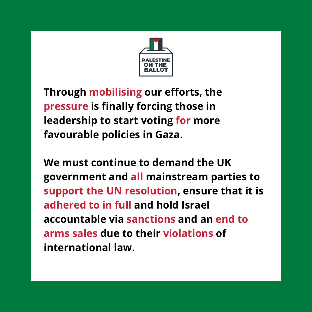 Our #statement on the #GazaCeasefire Resolution passed this week by the #UNSecurityCouncil 👇🏽🇵🇸 We must continue to mobilise & take action, making it clear that we will not support any political party that doesn’t take Palestinian justice seriously!