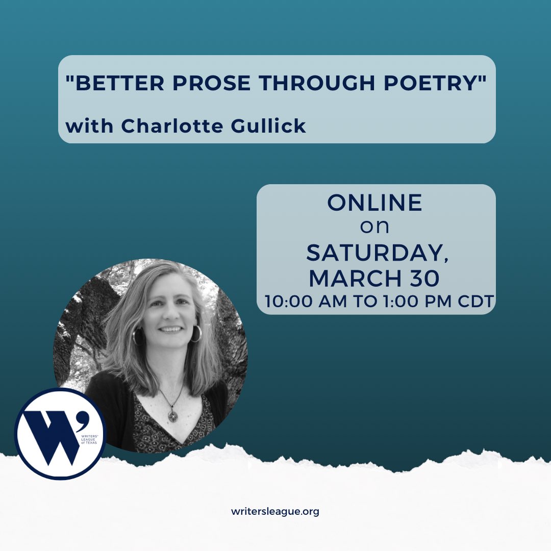 WritersLeague's tweet photo. We are just a couple of days away from April, National Poetry Month! Introducing @gullickwriter's class this Saturday where it will focus on specific poetic tools to refine new and in-progress writing. 

Register here: https://t.co/wobxrM0WIf https://t.co/6FvzvnENxf