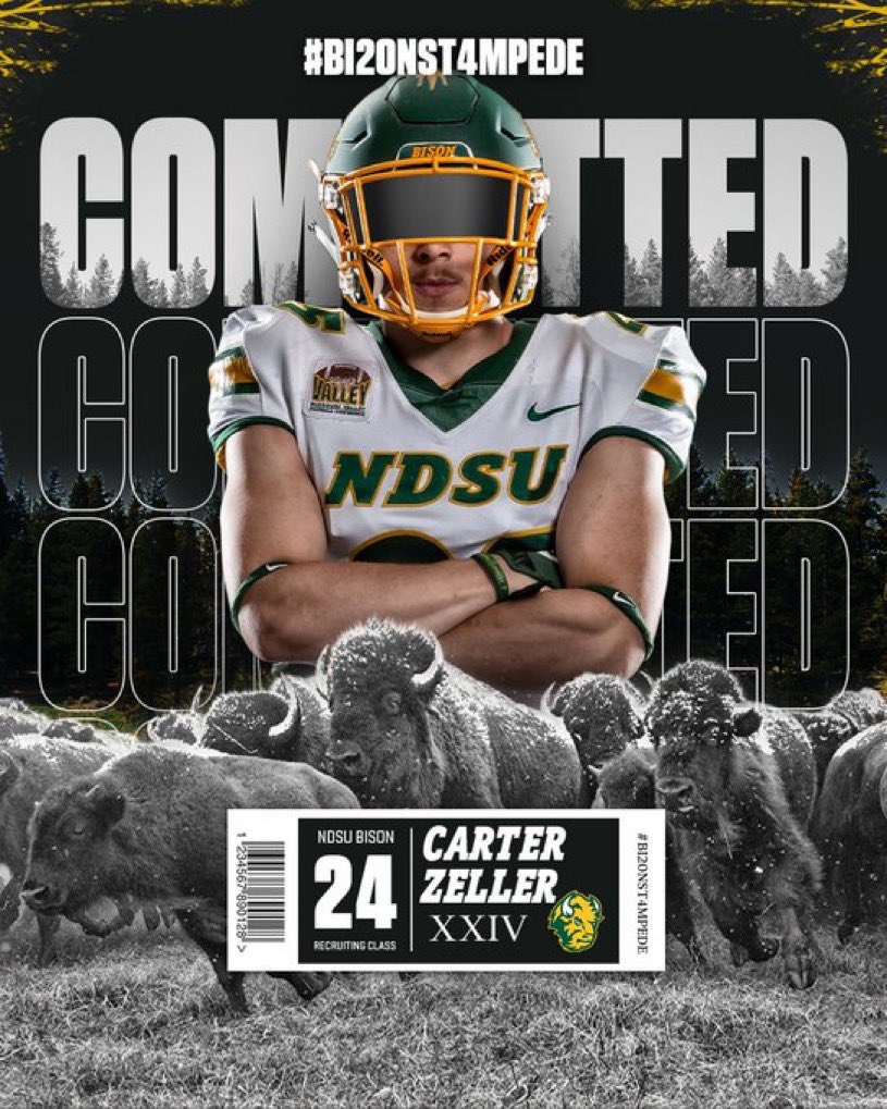 CarterZeller's tweet photo. Committed!! 🤘🔰 @NDSUfootball @CoachTimNDSU @CoachRHedberg @fargonorthfb https://t.co/WOYfth78Sj