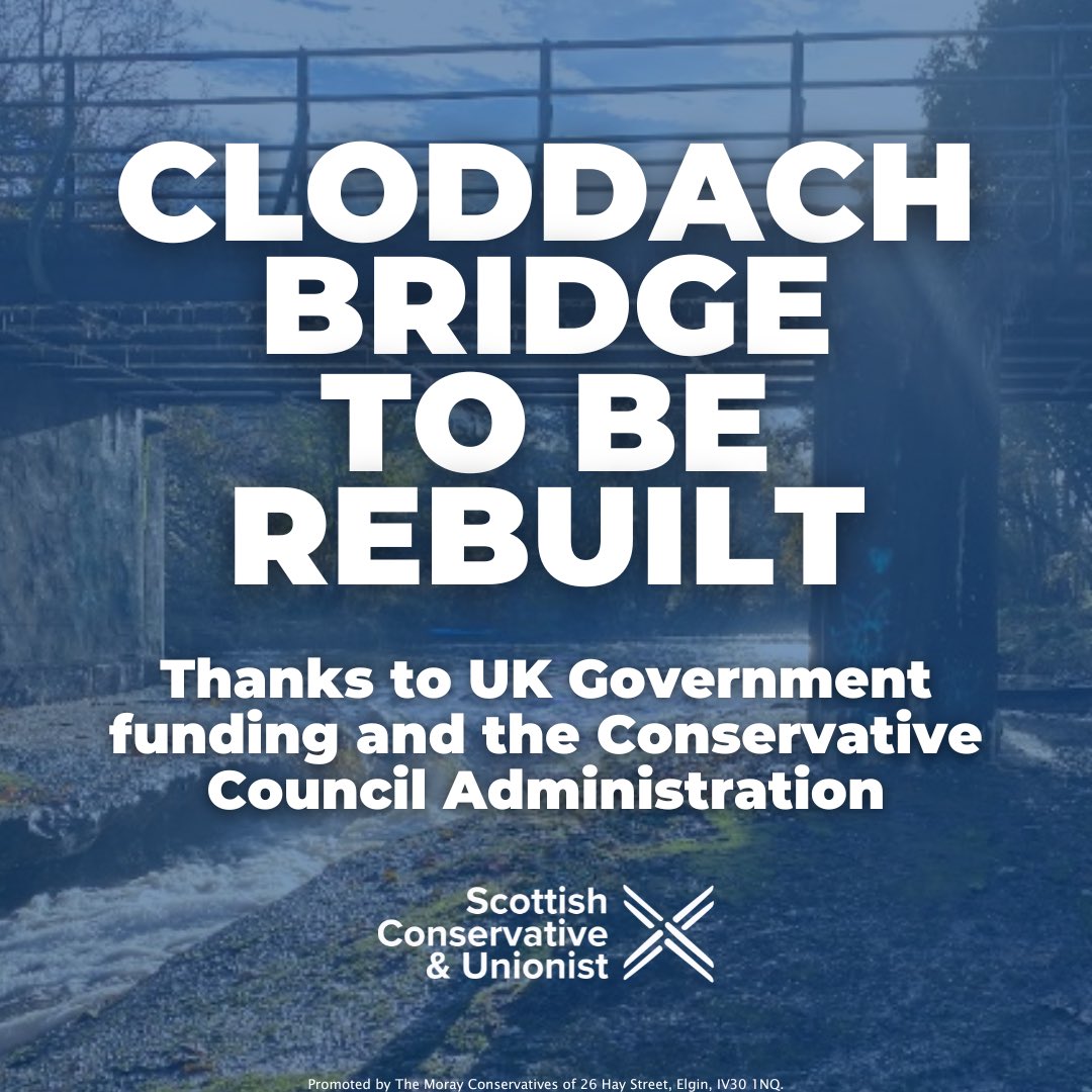 Moray Council voted today to rebuild Cloddach Bridge. The £1.5m invested by the UK Govt is welcome and the Conservative Administration recognise the huge efforts by the community. Reopening this vital route will reduce congestion in Elgin and support the rural community.