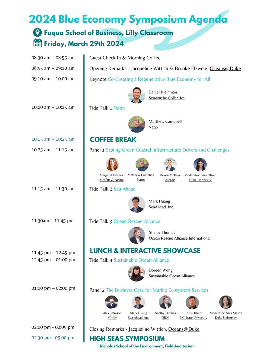 OceansAtDuke's tweet photo. We are so excited for our amazing speakers and panelists joining us this Friday, March 29th, at our Blue Economy Symposium. Registration for this event is now full, but keep an eye on the waitlist for potential openings! https://t.co/CGEWoIyN6a