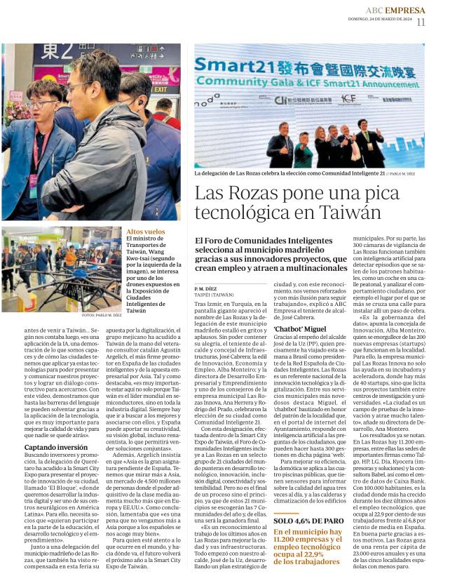 Gracias <a href="/PabloDiez_ABC/">Pablo M. Díez</a>  por mencionarnos en tu reportaje sobre <a href="/TPE_SmartCity/">Smart City Summit & Expo, Taipei</a> 
España debe mirar más hacia Asia.
Felicidades a Las Rozas por el reconocimiento obtenido como Comunidad Inteligente.