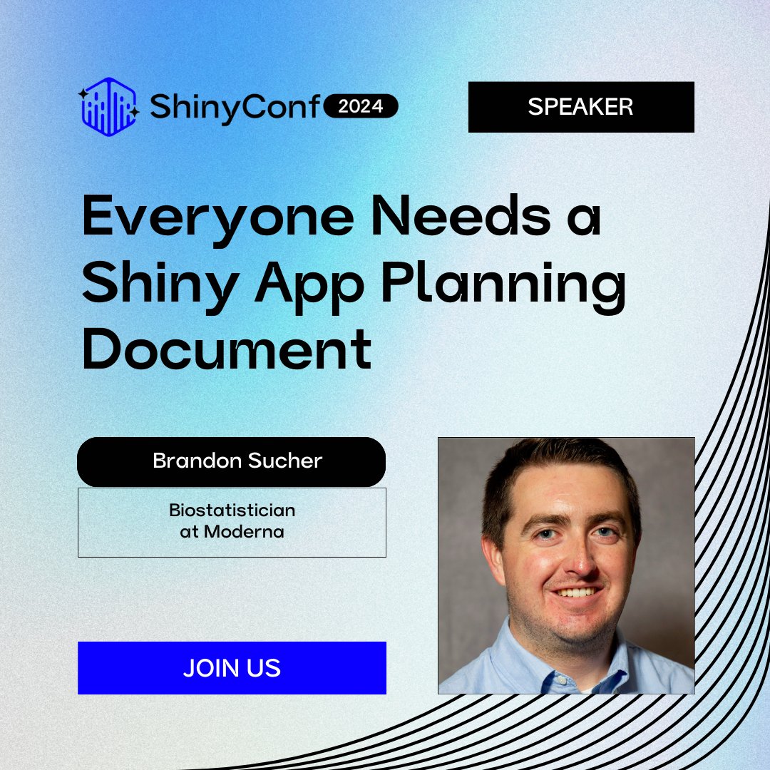 ShinyConf's tweet image. Brandon Sucher, Biostatistician at Moderna, emphasizes the importance of Shiny App Planning Documents for everyone. Join us to get the details! 🚀

Learn more: shinyconf.com/shinyconf-2024…

#ShinyConf #Biostatistics #ShinyApps