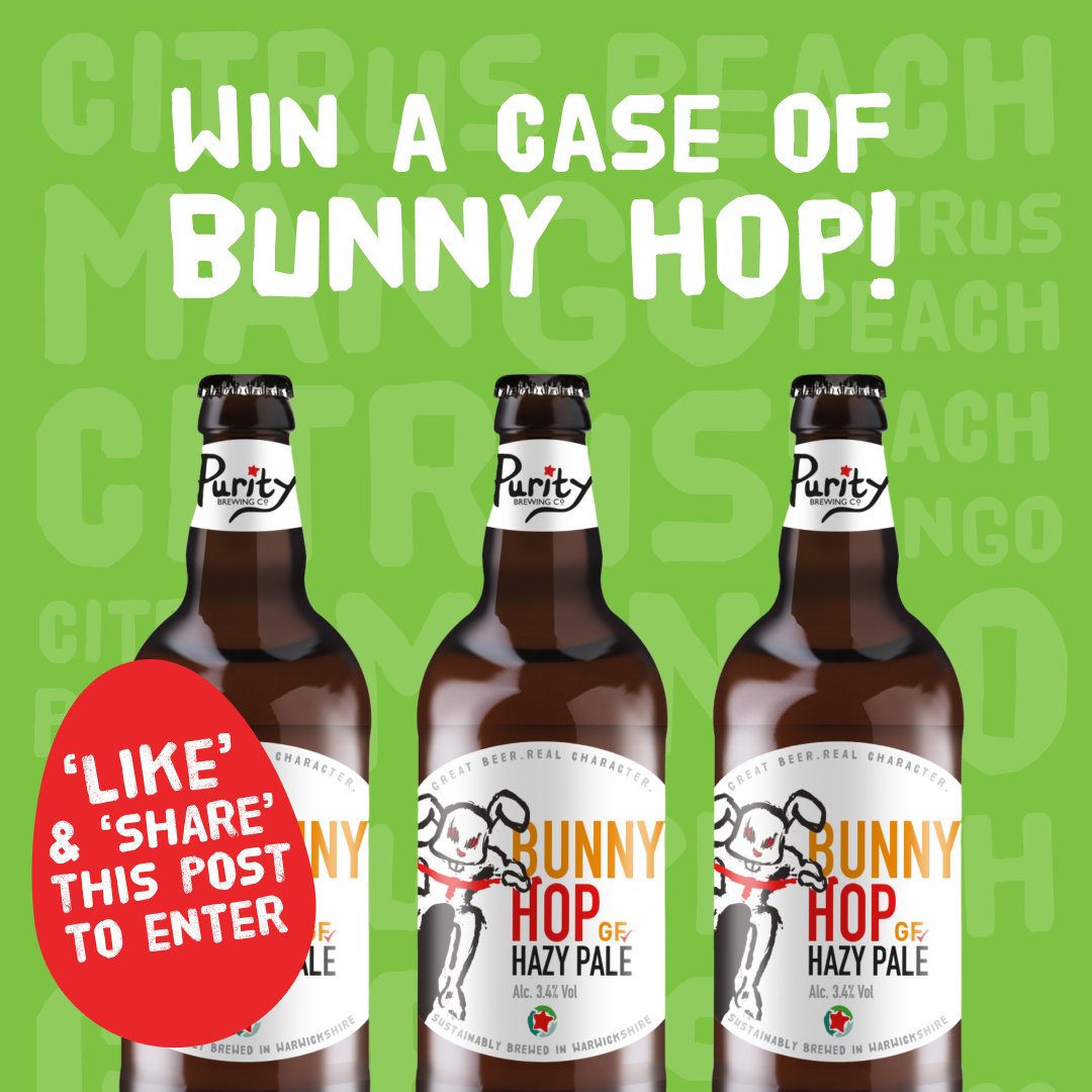 PurityBrewingCo's tweet photo. Hop into Easter with our Bunny Hop Gluten-Free Hazy Pale Ale! 🐰 

Enter our competition for a chance to win a case of Bunny Hop. *8 x 500ml bottles*

Simply like and share this post to enter!
👉 Like
👉 Share

*Closing date 31st March* https://t.co/OsqtI2UtTB
