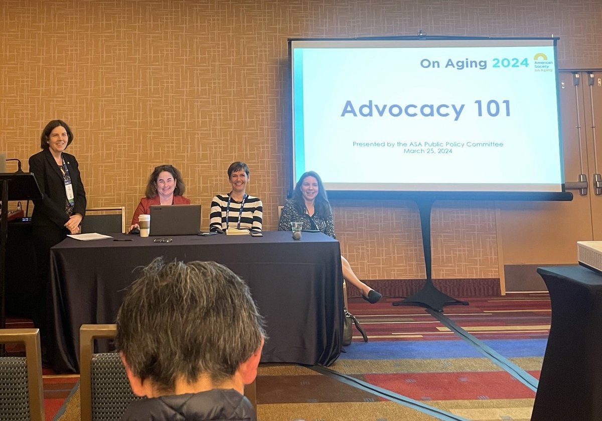 Terrific learning & networking @ASAaging! NYAM’s @agefriendlynyc Center for Healthy Aging Director Elana Kieffer presenting Advocacy 101: Tips & Tools to Make Your Voice Heard and w/Project Associate Grace Morton on Surveying Older Adults to Effect Age-friendly Change. #ASA2024