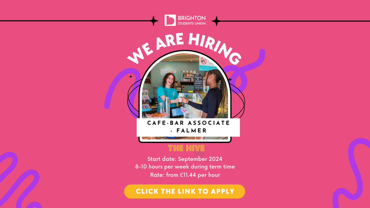 ✨WE ARE HIRING! ✨ Join our team at The Hive in Falmer as a Cafe-Bar Associate.☕️ This vacancy is also open to Eastbourne students transferring to Falmer on 2024. Click the link below to apply and learn more about the role 👇🏼👇🏼👇🏼 bsu.staffsavvy.me/apply/position… 🔗