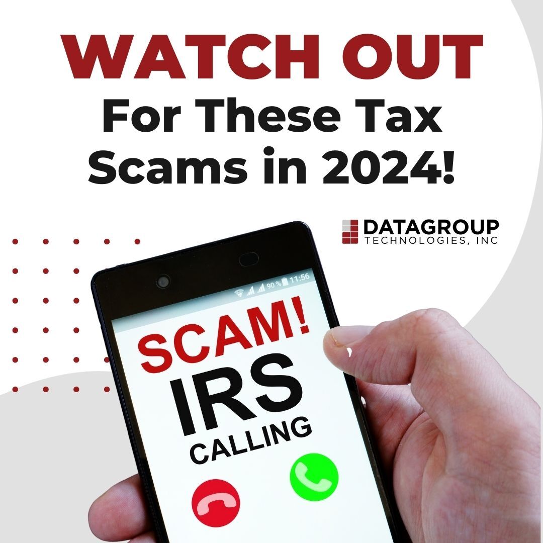DatagroupT's tweet photo. Tax season is here which means hackers are ramping up tax-focused scams! 😳 We’ve compiled the top tax scams you need to be on the lookout for this tax season in today’s blog. Read now - https://t.co/mrO0dlyx1x

#datagrouptechnologies #managedit #irsscam #tax2024 #taxseason https://t.co/iJ2658gsep
