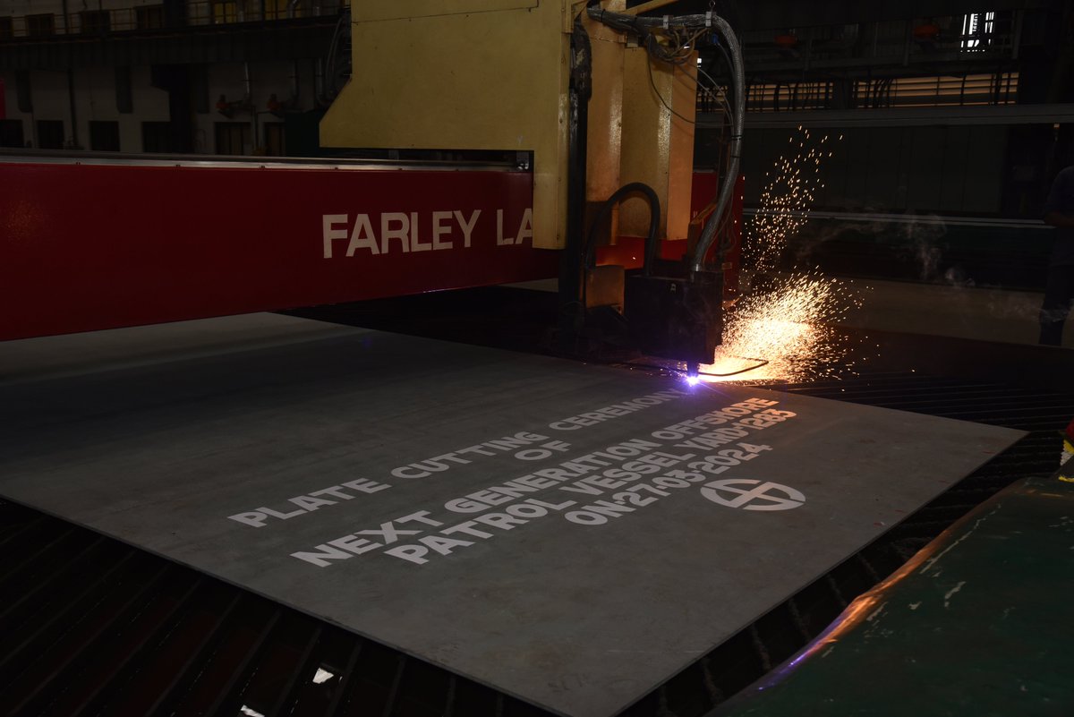 goashipyardltd's tweet photo. As part of 7 New Generation OPV project for Indian Navy, #GSL commenced physical construction of 3rd &amp; 4th Vessels yard 1280 &amp; 1283 by Plate Cutting ceremony at the hands of senior distinguished employees Shri Hillario D'Souza &amp; Shri Pramod Shridas Gad.| https://t.co/1HMp3yEqaD