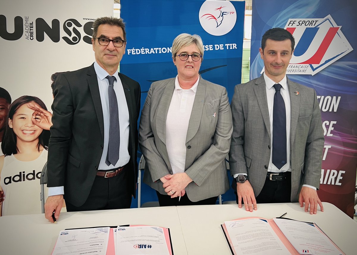 tir_ff's tweet photo. 📣 Signatures des conventions 2024 - 2028 📣

Lors du championnat de France UNSS/FFSU tir sportif, la FFTir a renouvelé ses conventions avec @FFSportU et @unss 👏🏻

Merci à eux pour leur confiance ! 🔫

Plus d'infos ici : https://t.co/GgTcse6Gno https://t.co/P375Os6eL1