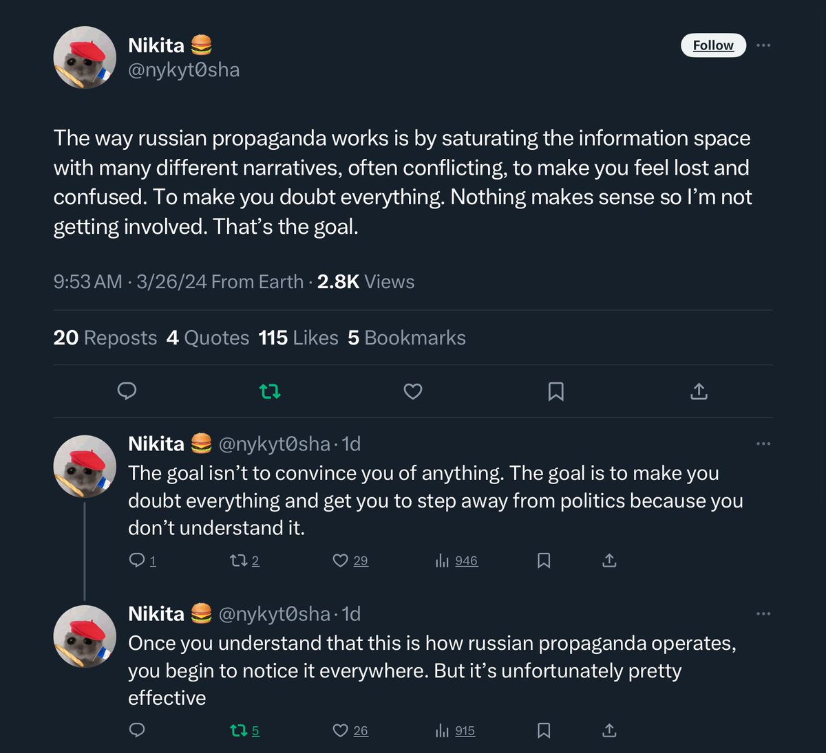 SanhoTree's tweet photo. If you detect a close parallel between MAGA messaging and Russian propaganda techniques, you’re not hallucinating. (h/t @nykyt0sha) https://t.co/xkuMSPzzNl