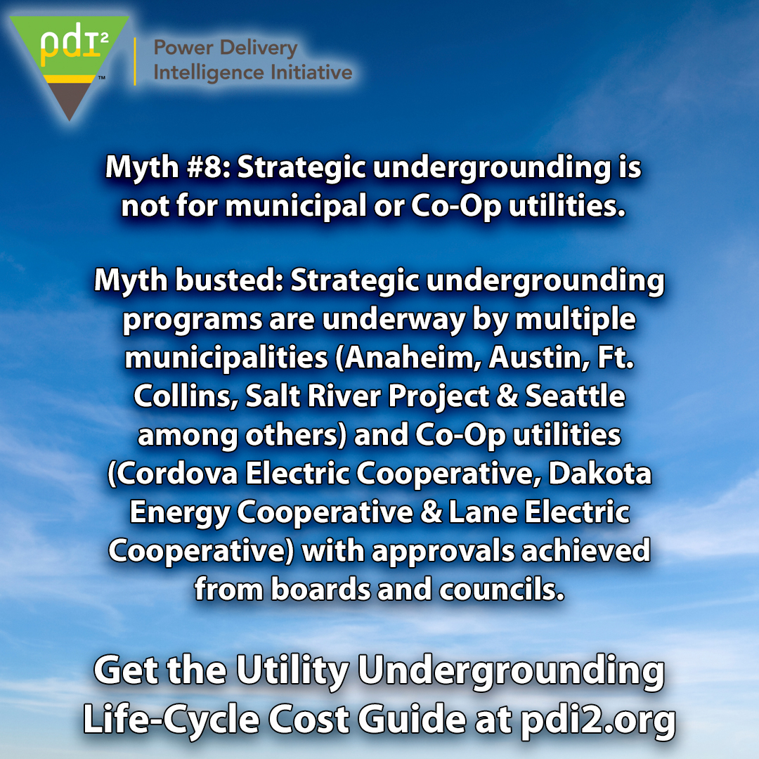 The Utility Undergrounding Life-Cycle Cost Guide debunks ten industry #myths about the #undergrounding of #powerlines.

#gridresiliency #gridreliability #powergrid #infrastructure #damageprevention #underground #power #electricity #PDi2