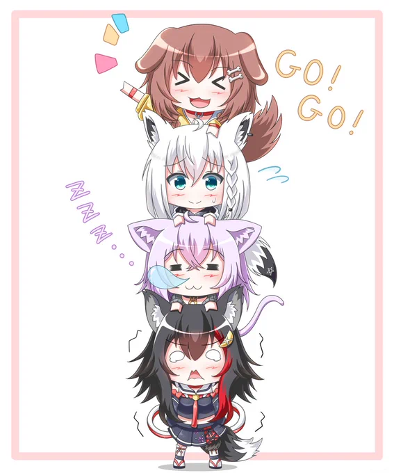 ちびキャラゲマズタワー(再掲)#ホロライブゲーマーズ  #できたてころね  #絵かゆ  #絵フブキ  #みおーん絵 