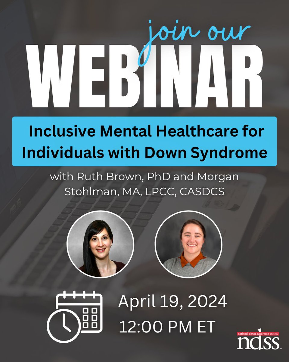 NDSS's tweet image. Join this FREE webinar to discuss NDSS&apos; newest resource: Practicing Inclusive Mental Healthcare for Individuals with Down Syndrome. While this webinar is FREE, registration is required! Sign up today at  us02web.zoom.us/webinar/regist…!